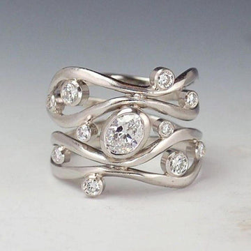 Hyperbole Irregular Geometric Shape Versatile Style Silver Color AAA+ CZ Crystals Ring - The Jewellery Supermarket